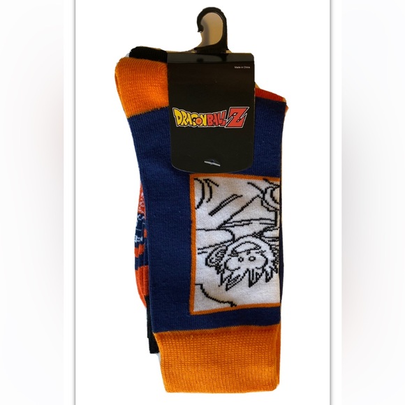 Dragonball Z Crew Socks 2 Pair Men 8-12 Blue Orange Black Goku & Gohan Anime NEW - Picture 1 of 12